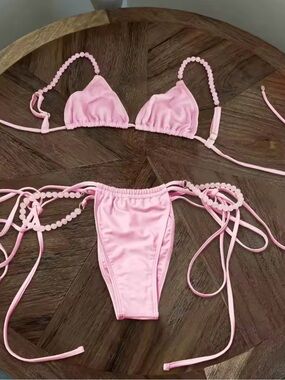 NWOT - Pink Beaded String Bikini Set - Small